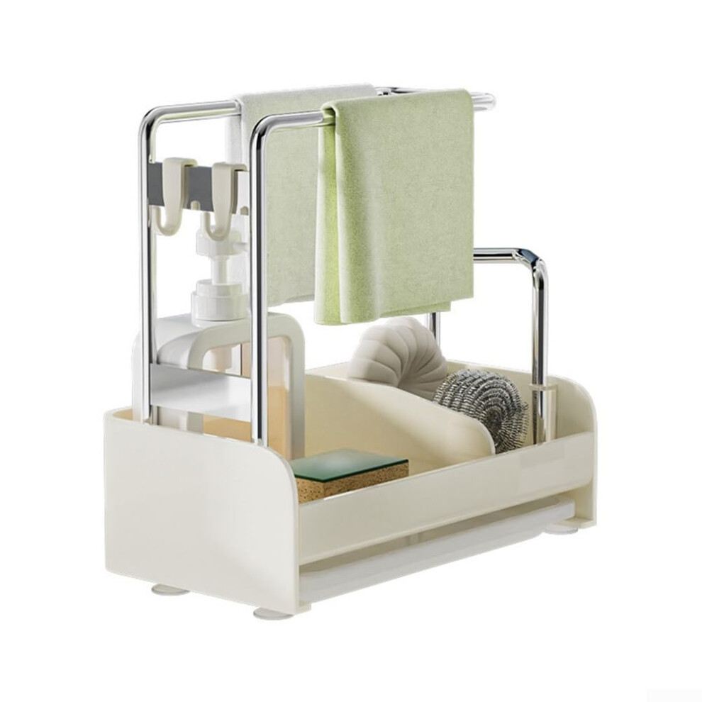 Space Saving Kitchen Sink Rack White With Sponge And Brush Compartments And Effective Drainage System 9393856163533