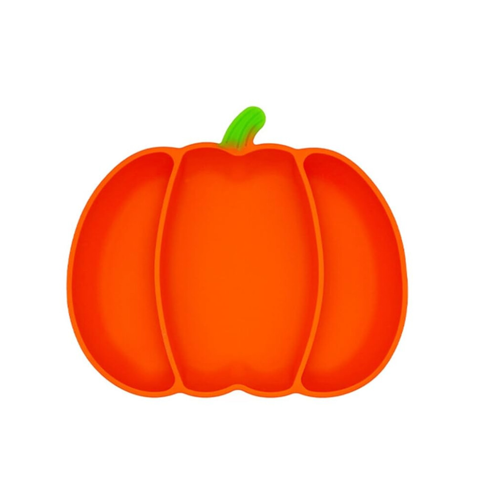 Suction Plate For Baby Toddler Silicone 3-Compartment Feeding Plate Halloween Pumpkin Orange
