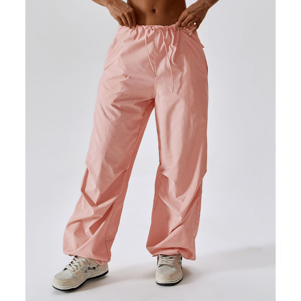 Low Waist Drawstring Pants Women Casual Straight Leg Coral Pink L-image-OPC-PKYKTM6-NEW