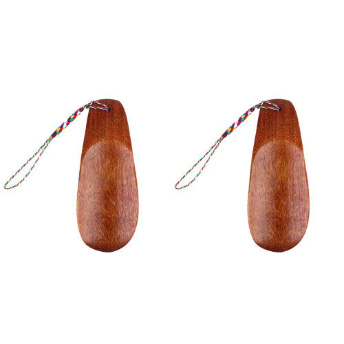 2 Pieces Portable Solid Wood Shoehorn Rhinestone Travel Brown 1