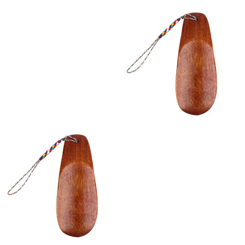 2 Pieces Portable Solid Wood Shoehorn Rhinestone Travel Brown 2