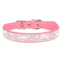 PU Leather Dog Collar Pink Rhinestone Adjustable Small Dog Collar Crystal Decorative Puppy Collar
