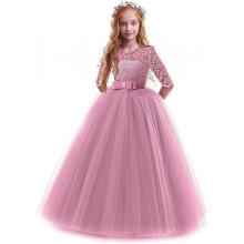 (Kids130, F) Girls Lace Tulle Princess Dress Unique Design for Festivals, Parties & Daily Wear