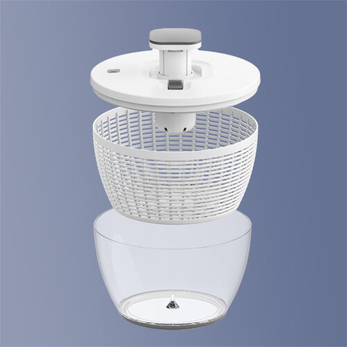 Salad Spinner Press, Vegetable Dehydrator, Fruit Shaker, 26cm White, Large Capacity Kitchen Drainer Basket 2
