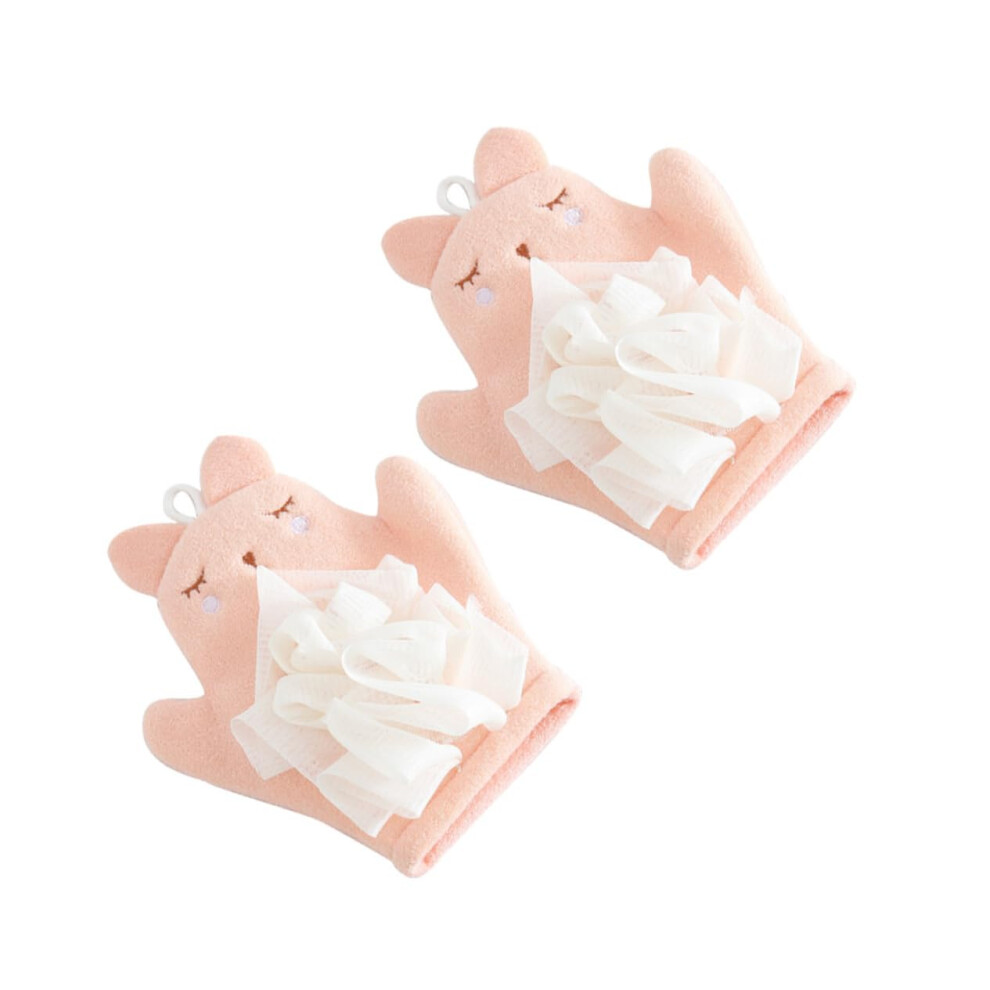Bath Gloves Double-Sided Exfoliating Mitts For Gentle Cleansing Soft Texture Pink 2-Pack Elasticized Wrist Newborn Safe
