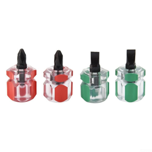 Stubby Screwdrivers 4-Piece Bit Set for Narrow Spaces, Flat and Phillips Heads