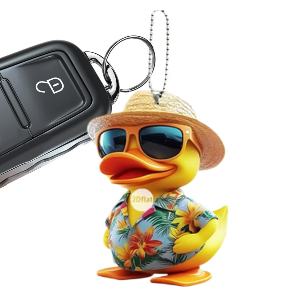 Car Ornaments - Car Rearview Mirror Accessories, 2D Acrylic Duck Pendant, Cute Animal Charm For Bags & Keychains Yellow 9084446303179