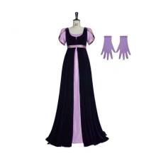 (XL) Bridgerton Costume Elegant Regency-Era Gown with Gloves for Cosplay & Events