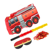 2 Sets Fire Truck Pinatas With Blindfold Bat And Confetti For Party
