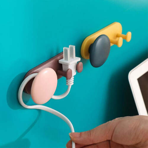 (Brown) 5 Pcs Multifunction Plastic Nail Free Sticky Hook Kitchen Bathroom Office Hooks 2