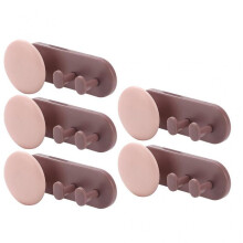 (Brown) 5 Pcs Multifunction Plastic Nail Free Sticky Hook Kitchen Bathroom Office Hooks