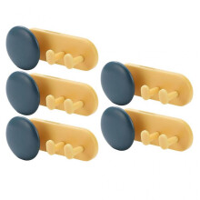 (Yellow) 5 Pcs Multifunction Plastic Nail Free Sticky Hook Kitchen Bathroom Office Hooks