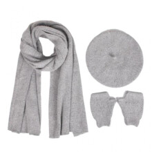(Gray) Scarf Hat Set Women Beret Hat Knitted Hat Winter Hat Scarf Gloves Set
