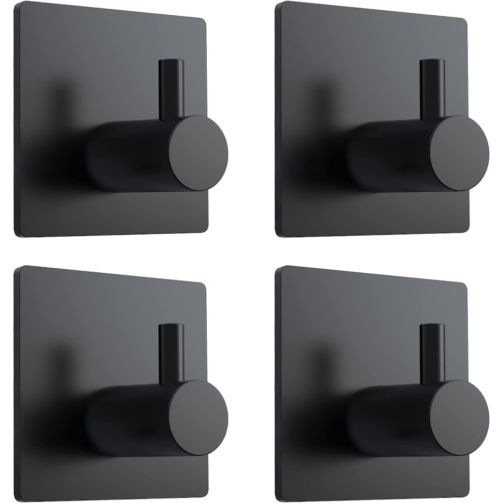 Self Adhesive Hooks 4 Pack Stainless Steel 5 Kg Load Black Square Bottom For Kitchen Bathroom Walls Doors-image-OPC-PKYMKNX-NEW