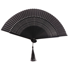 2Pcs Party Folding Fans Black Vintage Hollow Craft Handheld Dance Fans