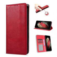 (Red) Case for Motorola MOTO E 2020 Kickstand Cover Magnetic Closure Leat...