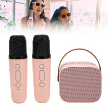 Tragbares Bluetooth-Karaoke-Gerät mit 2 Mikrofonen, Rosa