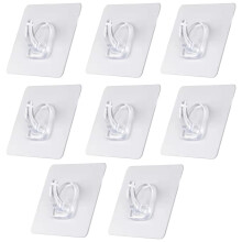 Transparent Wall Hooks Heavy Duty Nail-Free Seamless Adhesive Hooks For Kitchen Bathroom Door 8 Pack PVC
