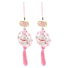 6 Pcs Ceramic Maneki Neko Car Charm Lucky Cat Rearview Mirror Ornament