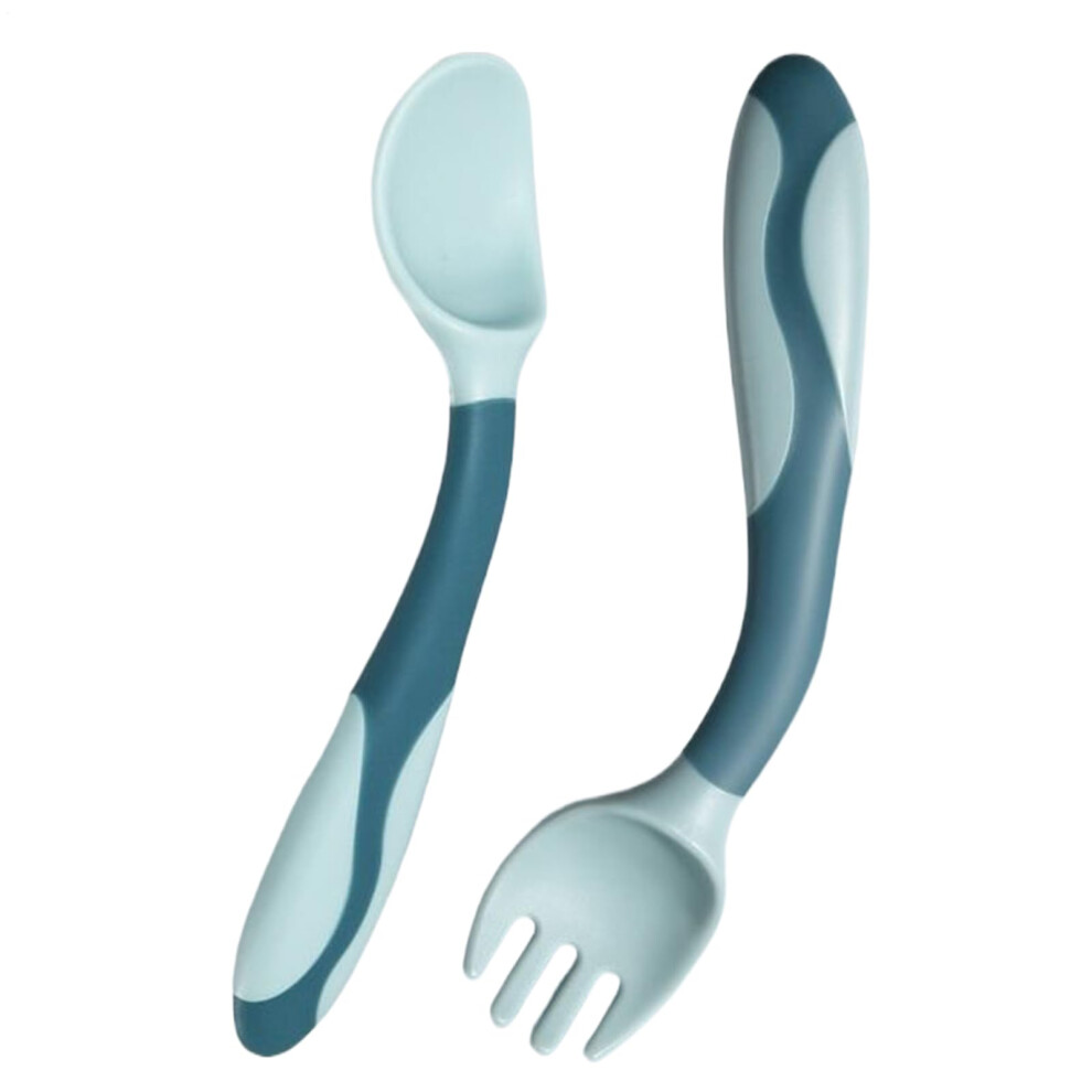 Baby Fork And Spoon Set Bendable First Stage Baby Spoon Ergonomic Grip Utensils Soft Safe Feeding Weaning Flatware Blue