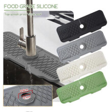 (Black) Silicone Faucet Mat for Kitchen Sink Cuttable Slope Splashproof Faucet Drain Pad Splash-Guard Draining Pad for Bathroom