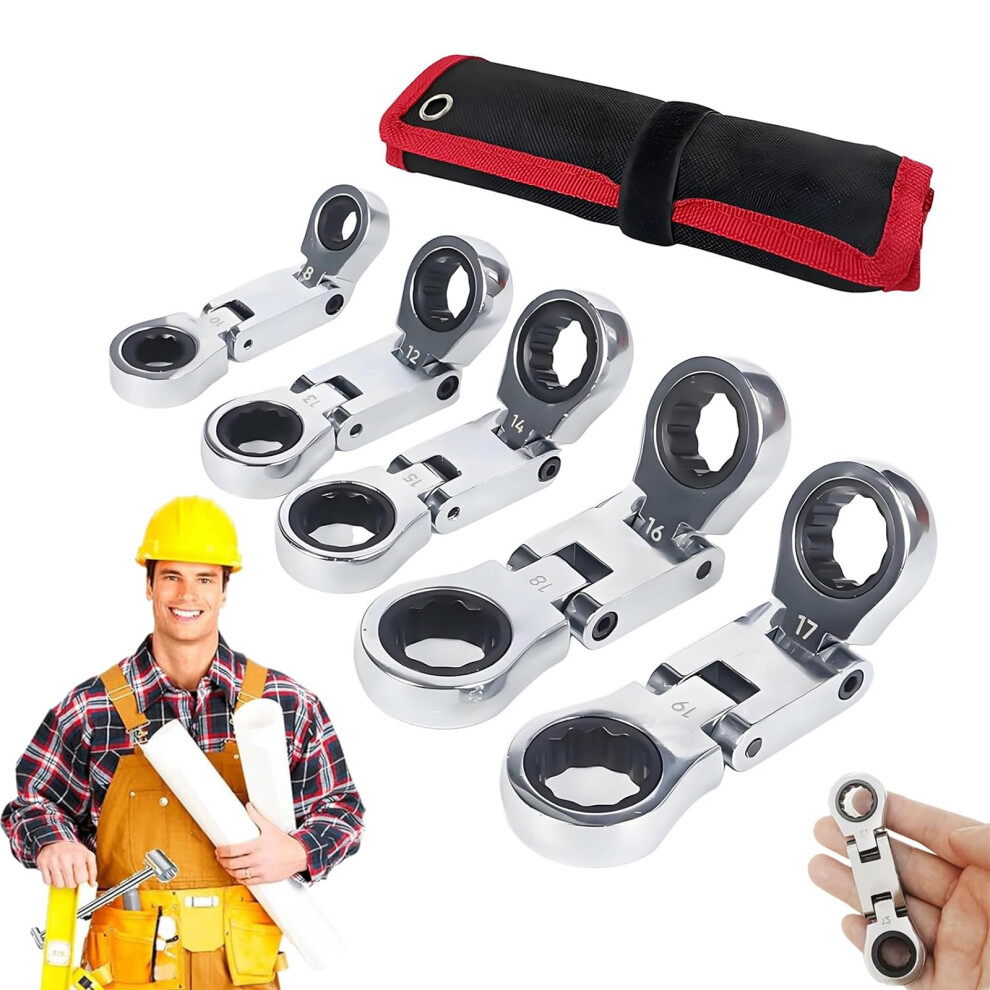 5Pcs Dual-Drive Nano Flex-Head Pocket Ratchet 8-19Mm Retractable Wrench Set, Double Box End, 72-Tooth Reversible 9354506161224