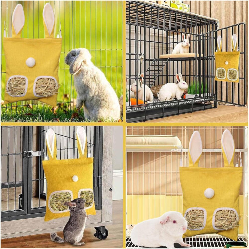 Bunny Grass Feeder - Large-Capacity Grass Bag, Multi-Hole Design, Bite-Prevention, Cage-Install Compatible 1