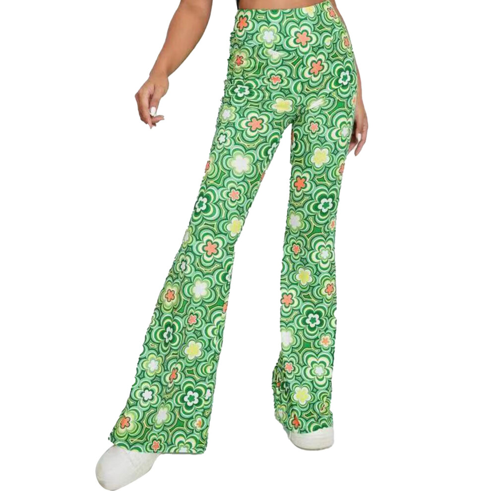 Printed Flared High Waisted Pants for Women, Green, Size M-image-OPC-PKYN9RC-NEW