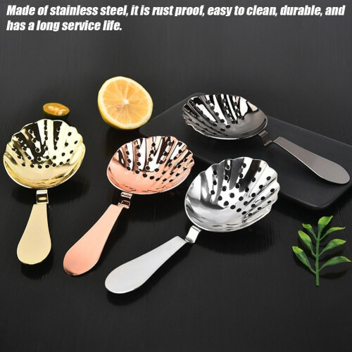 Stainless Steel Cocktail Strainer Black Shell-Shape Barware, Professional Ice Cube Filter Spoon, Bartender Ice Spoon 1