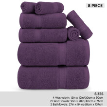 (Plum) 8-Piece Cotton Towel Set – Includes 2 Bath Towels, 2 Hand Towels, and 4 Washcloths, Crafted for Hotel-Quality Softness and Superior