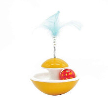 (YELLOW) Cat Tumbler Toy Feather Rotating Ball Bell Sound Interactive Toy fo...