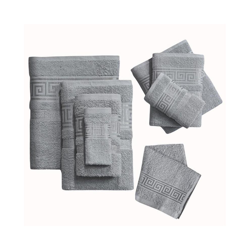 (Light Grey) 4-Piece Egyptian Range Cotton Towel Set with Greek Viscose Border | 500 GSM Luxury Bath Towels | Soft and Absorbent. Set includes, Face,-image-OPC-PKYNRKD-NEW
