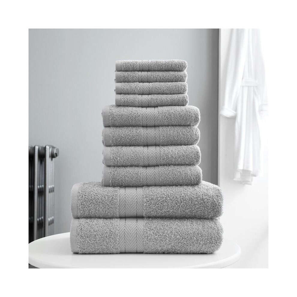 (Silver) 10 Piece Towel Bale Set Water Absorbent Soft 4 x Face Towel, 4 x Hand Towel, 2 x Bath Towel-image-OPC-PKYNRXF-NEW