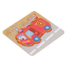 Feuerwehrwagen 3D Holzpuzzle Holzspielzeug für Kinder unter 6 Jahren, Sicheres Kiefern Holz