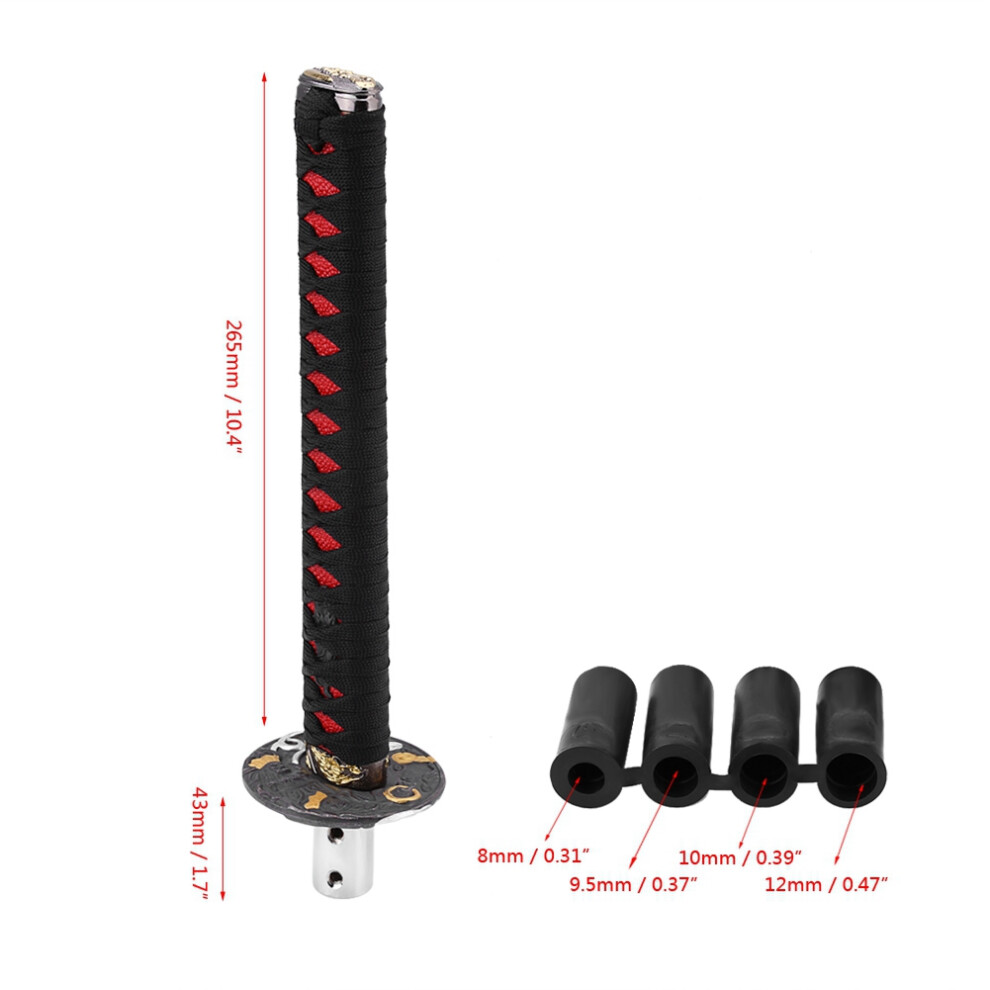 Universal Japanese Sword Car Shift Knob With 4 Adapters, & Black/Red 8761352232649