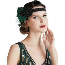 1920s Women's Feather Headband 1920s Style Charleston Hair Band Fancy Dress Accessory One Size Dark Green