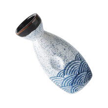 Sake Pot Hand Painted Glazed Ceramic Sake Serving Bottle Japanese Style Wave Pattern Heat Resistant For Traditional Tea