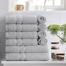 (SILVER) 10-Piece Quick Dry Cotton Towel Bale Set - Soft and Absorbent, Perfect for Home, Gym, and Hotel Use - 450 GSM - Available in 12 Stylish