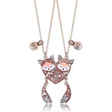 2PCS Friendship Necklace Two Girls Necklace, Best Friend Birthday Gift Bff Necklace for 2Personalized Best Friend Cartoon Fox Stitching Magnetic Alloy