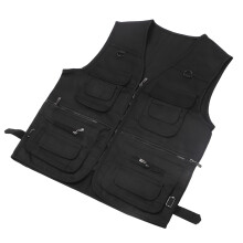 Herren Schwarz XL Mehrfach-Taschenveste für Outdoor-Aktivitäten wie Angeln & Fotografieren