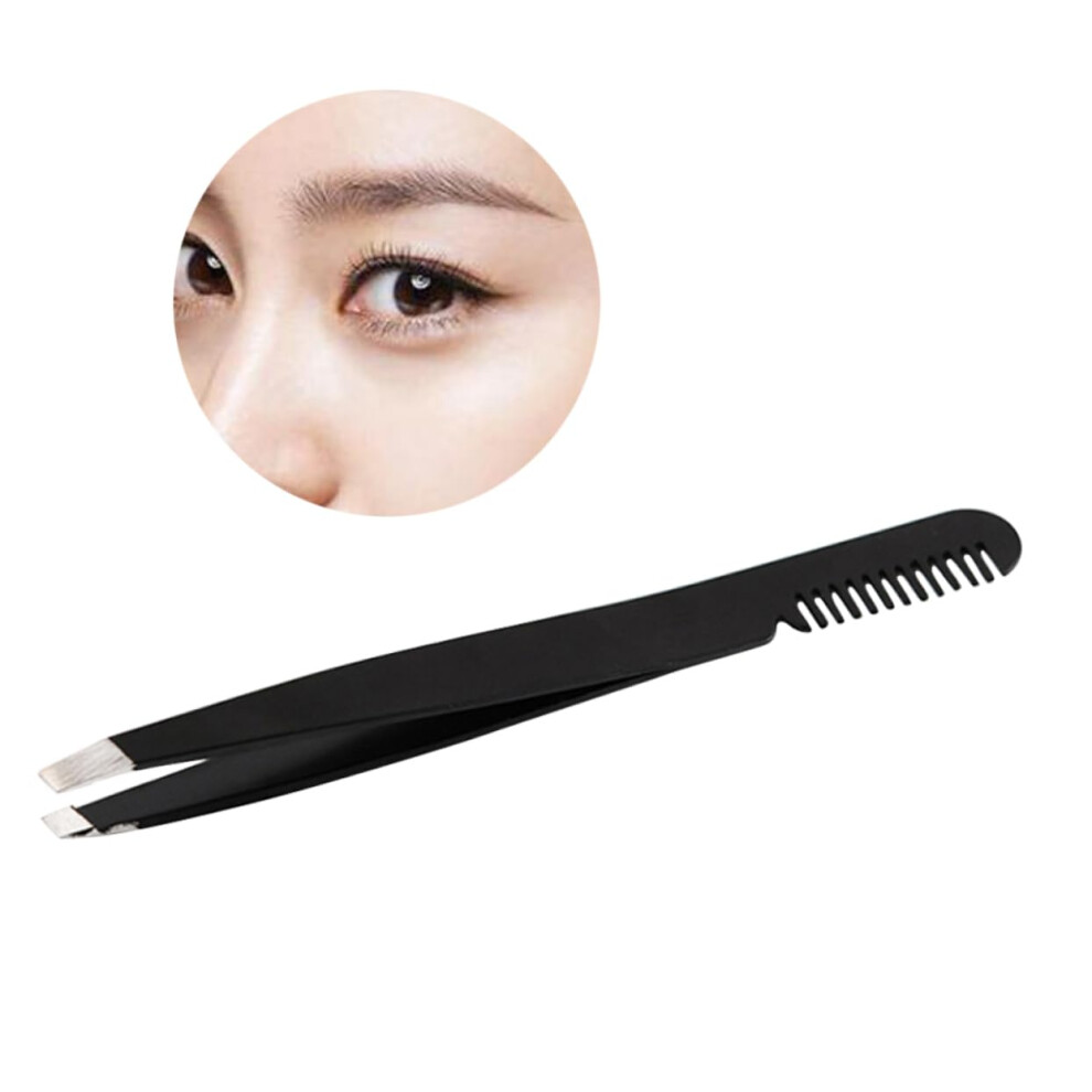 Professional Eyebrow Tweezer Stainless Steel Black Clip Brush Makeup Tools