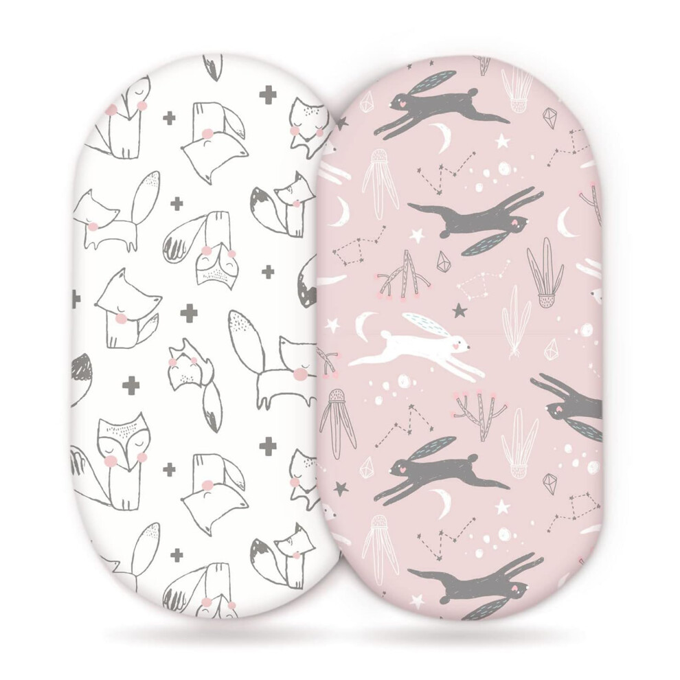 Soft Baby Fitted Sheets 2-Pack Standard Crib Size Elastic Bassinet Sheet Cartoon Print Mattress Covers Fox1