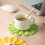 Colorful Dish Cup Pad Soft Silicone Flower Shape Lemon Yellow Dinnerware Mat Tableware Pad 2