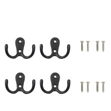 Double Heads Hook Wall Door Mounted Hanger With Screws Antique Finish Coat Key Bag Towel Hat Holder Pack Of 4 Black
