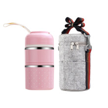 2Stk Praktische 2-Lagen Isolier Bento Box Mit Lunchtasche Pink