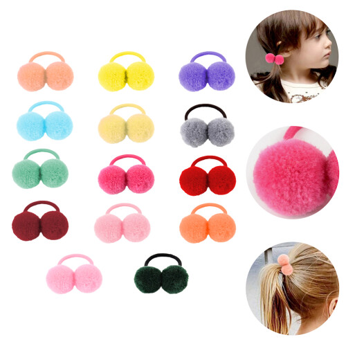 14 Kinder Plüsch Ball Haarband Elastisch Haarschmuck 2