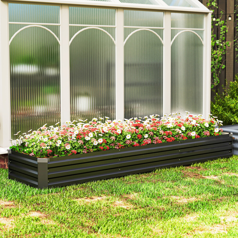 Outsunny Unisex Dark Grey Galvanised Raised Garden Bed, 240X60cm Rectangular Outdoor Elevated Planter Box In | Size: 240X60 Cm - Image 3