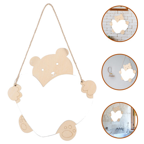Small Lightweight Bear Mirror Wooden Wall Hanging Mirror Decor 2