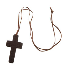 30Pcs Wooden Cross Necklace With Strap Pendant Black