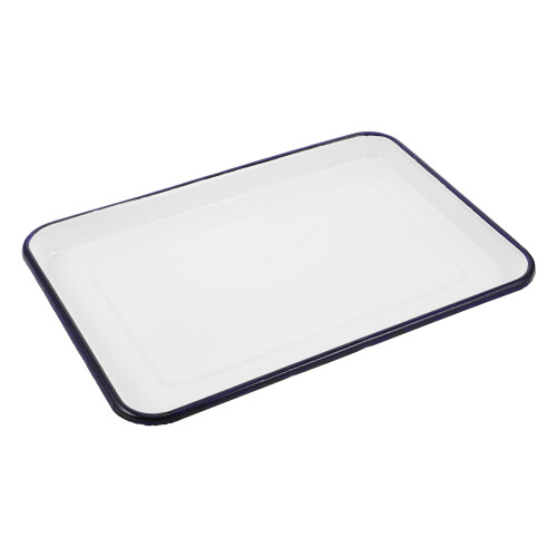 4Pcs Retro Enamel Baking Pan Rectangle White For Bread Fruit Storage